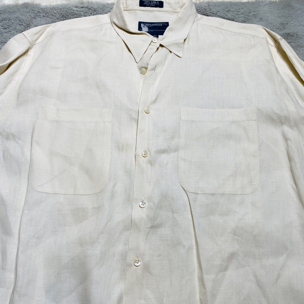 Atlantique Shirt Mens XL Linen Button Up Long Sleeve Pocket Coastal Ivory - Picture 4 of 9
